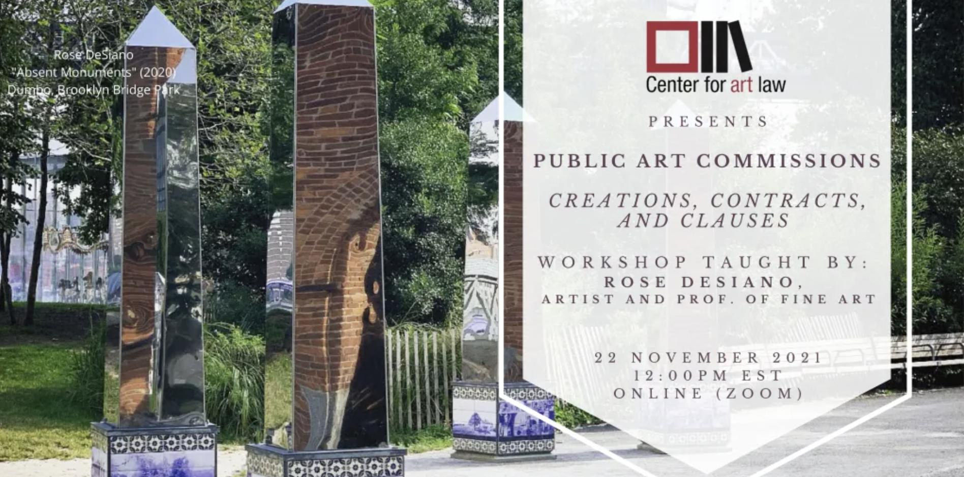 Image of Rose DeSiano art used to advertise her workshop for the center with dates and title of the program